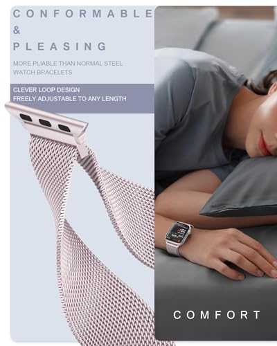 Original Stainless Steel Milanese Loop Compatible with Apple Watch Band 38mm 40mm 41mm 42mm 44mm 45mm 46mm 49mm, Magnetic Clasp Replacement Band for iwatch Series 10 9 8 7 6 5 4 3 2 1,Ultra/Ultra 2, SE Women & Men Watch Strap for iWatch (Pink, 49mm/45mm/4
