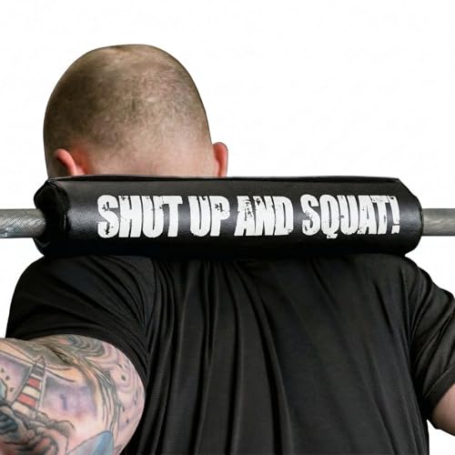 Dark Iron Fitness Barbell Pad w/Extra Thick Foam Padding, Non-Slip Hook and Loop Closure for Olympic Bars Weight Training Shoulder & Neck Protection Support, for Squats Hip Thrusts Lunges - color: Shut Up And Squat