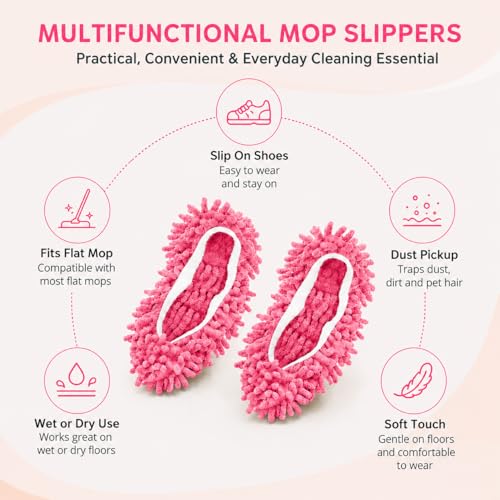 Mop Slippers Floor Cleaning Slippers Reusable Slipper Mop Covers Wearable Floor Cleaner for Household Indoor Use ,Pink - color: Pink
