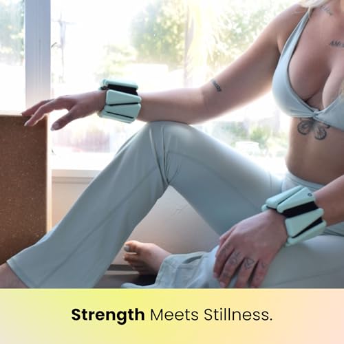 OmWeights Premium Weighted Bangles – Stylish Wrist and Ankle Weights for Women and Men | Cardio, Yoga, and Pilates Ankle Weights for Women and Men | Adjustable Leg and Arm Weights 1lb Each - color: Grove Mint