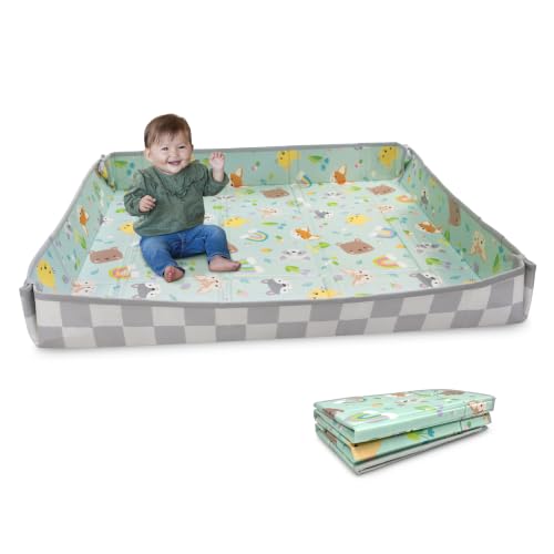 Infantino Foldable Foam Play Mat Reversible 57x57 in, Animals | Reversible design with two sides to play, Lightweight & portable, Water-resistant & wipeable, Folds flat for easy storage - style: Animal-Themed Foam Mat