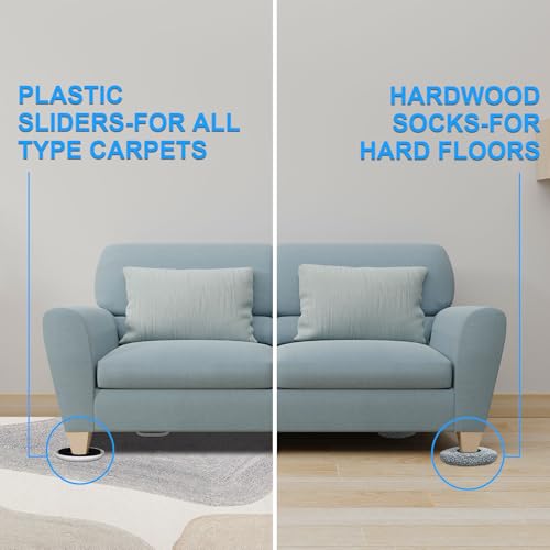 New Upgrade Furniture Sliders - Multi-Surface 3-in-1 Movers Sliders | Round Moving Pads with 8PCS 4.3" Carpet Sliders + 4PCS Hard Floor Socks + 1 Lifter - Protect Floor and Easily Move Furniture - size: 4.3in Round 8+4+1Pack