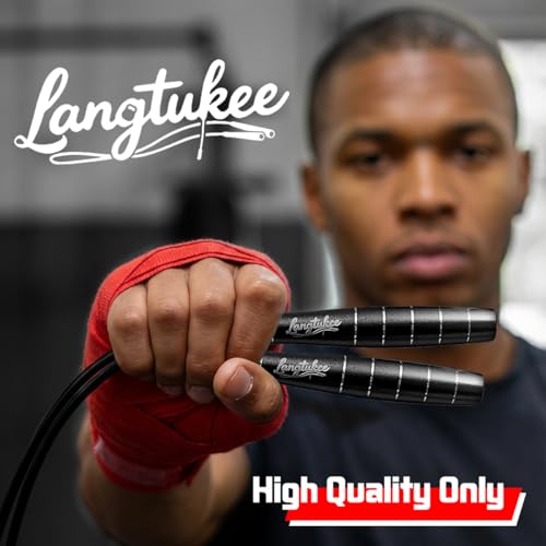 LANGETUKEE Speed Jump Rope - Professional Aluminum Alloy Skipping Rope with 360° Bearings - Adjustable 4mm Steel Cable for Double Unders, Boxing, MMA, HIIT & Cardio Training - Anti-Slip Grip - color: Double-black