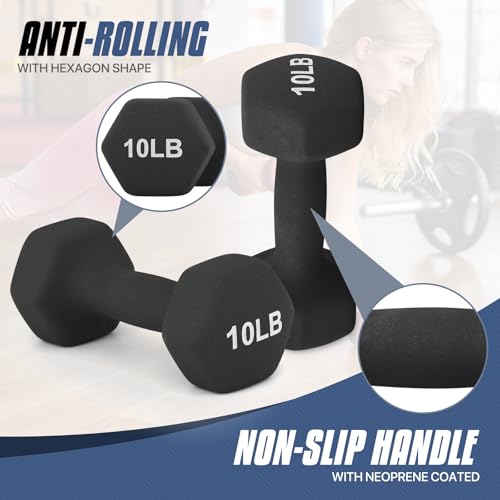 MADOG Dumbbell Set, Anti-Slip Neoprene Coated Hexagon Hand Weights for Home Gym Equipment Workouts Strength Training - color: Black, style: 10 Pound - Pair