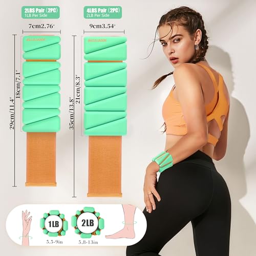 BECOJADDE Ankle Weights for Women Wrist Weights Set of 2 (1 lb/2 lb Each) Adjustable Arm Leg Weight for Womens Men Suitable for Walking Swimming Running Pilates Yoga Gym - color: Green Orange, size: 4lb Pair (2lb Each)