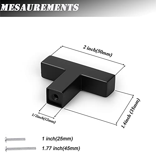 Probrico 5 Pack 2 inch(50mm) Length Black Kitchen Cabinet Knobs,Square Corner Bar Single Hole Kitchen Cabinet Pulls,Black Dresser Drawer Pull Knobs - color: Black, size: Single Hole T Knob: 50mm(2inch)