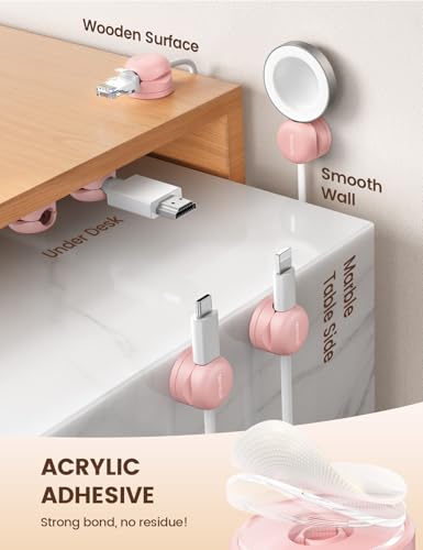 Lamicall 6 Pack Rotatable Spring Cord Organizer, Women Girls Adhesive Cable Management for Desk Nightstand Wall, Office Home Dorm Room Cable Clips Organizer Decor, Phone Charger Cord Holder, Pink - color: Sakura Pink, size: 6Pack