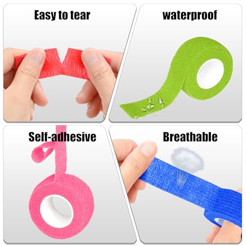 6 Pack 1 Inches Self Adhesive Bandage Wrap Breathable Cohesive Bandage Elastic Tape for Pets, Athletic, Sports, Wrist, Knee, Ankle(5 Yards Per Roll, Mixed Colors) - color: Mixed Colors, size: 1 Inch