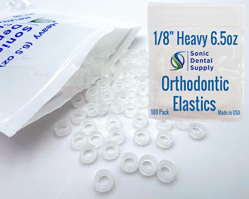 1/8 inch X-Heavy 6.5 oz - Orthodontic Elastic Rubber Bands - 100 Pack - Clear Latex Free, Small, Braces, Dreadlocks Hair Braids, Tooth Gap, Packaging, Crafts, Sonic Dental Supply - Made in USA