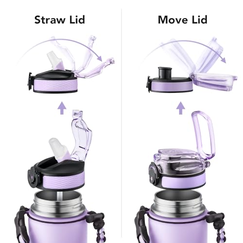 GOSWAG 24oz Insulated Stainless Steel Travel Water Bottle, 2 Lids | with straw and no straw, Paracord handle, Double-wall vacuum keeps drinks cold or hot, Leakproof tumbler - color: Matte Lilac