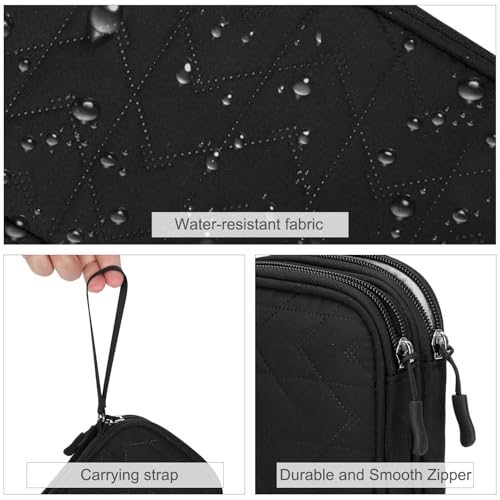 FYY Electronic Organizer, Travel Tech Pouch Bag, Medium, Black Quilted | Wrist Strap, Waterproof, Double Layers Portable Electronics Travel Carrying Case for Cord, Charger, Daily Business Trips Use - color: Black Quilted, size: Medium