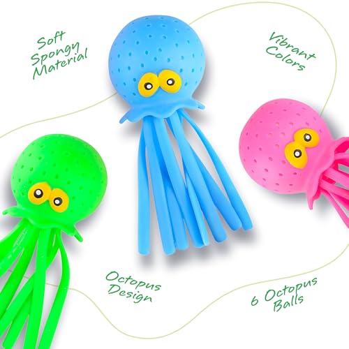 ArtCreativity Octopus Water Balls (Pack of 6), Pool Toys for Toddlers 3-5, Sensory Stress Relief Toy for Kids, Beach Water Toys & Swimming Toy for Toddlers, Cute Goodie Bag Fillers for Boys & Girls - size: 6 Octopus Balls