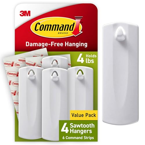 Command Sawtooth Picture Hangers, 4 Frame Hangers and 6 Command Strips, Damage-Free Hanging Sawtooth Frames, No Tools Wall Hook for Home Decor, Holds up to 4 lb - size: 1 Pack