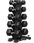HANDBODE Rubber Coated Hex Dumbbell Set with A-Frame Rack, 100 lb - 600 lb Multiple Options Weight, Hexagon Non-Rolling Shape, Ergonomic Knurled Handle, Home Gym Equipment for Strength Training - style: 400 lb (20, 30, 40, 50, 60 lb) X 2 & Rack
