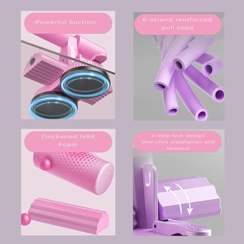 Ab Training Auxiliary Device, Foldable Ab Trainer- Sit Up Bar Assistance Device with 2 Suction Cups, Adjustable Sit Up Machine with Resistance Band, Full Body Muscles Training for Women & Men, Exercise Equipment for Home Workouts - color: Black
