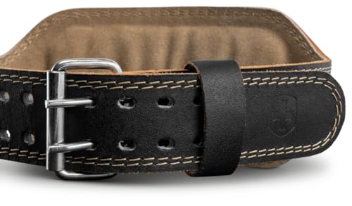 Harbinger Padded Leather Contoured Weightlifting Belt - 4" or 6” Width - Interior Suede Lining & Foam Cushioning - Heavy-Duty Dual Prong Steel Roller Buckle - for Lifting Support - size: Large, style: 6 Inch: 2.0