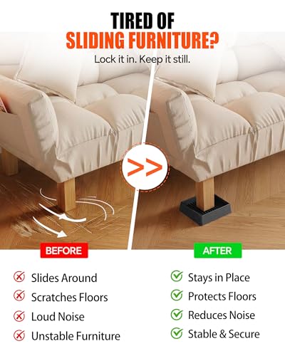 xxxHOLIC Rubber Non Slip Furniture Pads, 3" x 3" Black Square, Set of 4 | Furniture Grippers for Hardwood Floors, Anti Skid Furniture Cups, Bed Frame & Couch Stoppers, Floor Protectors for Furniture - color: Black, size: 3"*3"Square