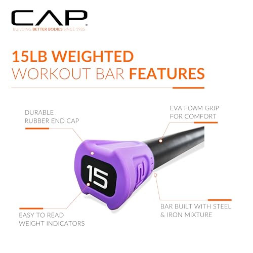 CAP Barbell Weighted Workout Bar | 5-20 lb | Multiple Options - style: 15 LB, Purple