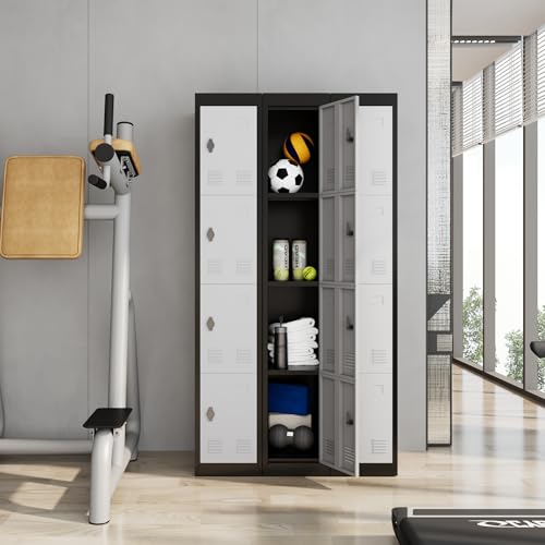 72" Tall 4 Door Metal Locker with Key, Heavy Duty Steel Storage Cabinet with Shelves, Lockable Employee Locker for School, Office, Gym, Home, Garage, Grey & Black - size: 4 Door