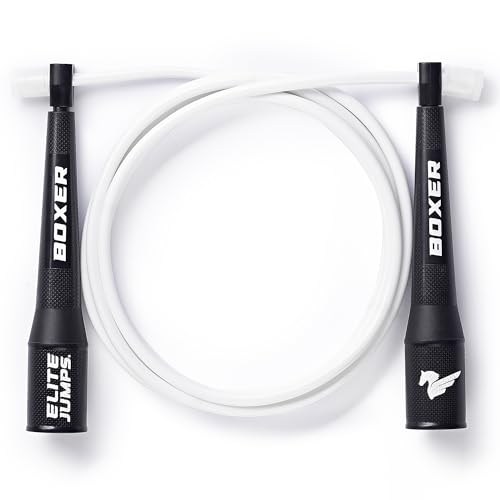 EliteSRS 10 Foot Outdoor Rated 5Mm Pvc, Boxer Jump Rope 3.0 with Smooth Action Polymer Handles and Ergonomic Slip-Resistant Dimpled Grips White | Professional boxing rope. Smooth-action handles with slip-resistant grips. Fitness and cardio.
