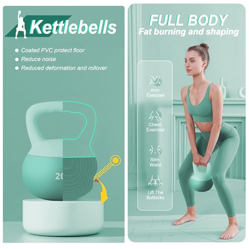 soges PVC One-Piece Kettlebell with Wide Handles, Strength Training Kettlebells 5lb to 35lb Optional for Women of Different Levels, Iron Sand Filled Soft Kettlebell - color: 20lbs - Blue