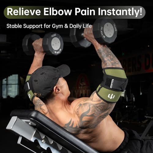 MANUEKLEAR Adjustable Compression Elbow Wraps for Weightlifting(1 Pair), Elbow Sleeves Weightlifting Men with Compression Band, 5mm Neoprene Elbow Strap for Weight Lifting and Bench Press - color: Olive Green, size: XXL(15.74-17.32 IN))