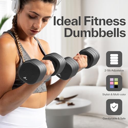 Adjustable Dumbbell Set of 2: Sportneer 4 in 1 Free Weights Dumbbells Set for Women, Hand Weights for Women at Home, Available in 5 lb × 2 and 10 lb × 2 Sets with Soft Rubber Handle for Home Gym Exercise Training - color: Twilight Black, size: 5lb × 2