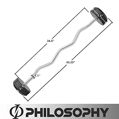 Philosophy Gym Rubber Fixed Barbell, Pre-Loaded Weight EZ Curl Bar for Strength Training & Weightlifting - style: 60 LB