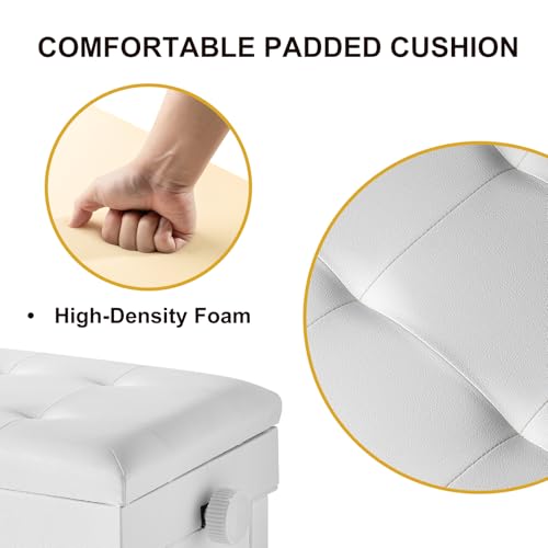 Adjustable Height Piano Bench with Storage, Solid Wood Duet Keyboard Stool, Waterproof Padded Seat Cushion, Multi-Use Bench for Piano, Vanity, Living Room, Bedroom XJ750-4(White) - color: White
