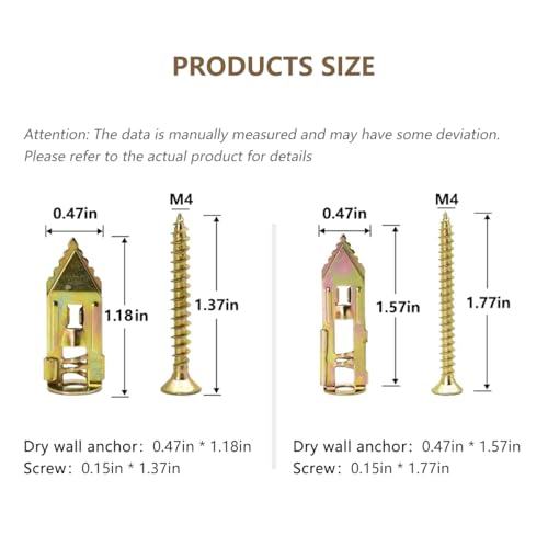 Self-Drilling Drywall Anchors,Heavy Duty Drywall Anchors and Screws kit,Door Hinge Repair Tool,Dry Wall Anchors for Fixing Wall Decor, Furniture,Statues,Photo Frames (1.57IN,100Pcs) - color: 1.57IN,100Pcs