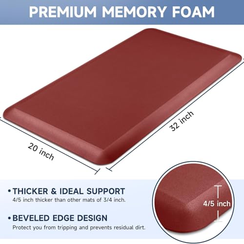 4/5 Inch Thick Kitchen Mats for Floor, StepRite Kitchen Rug for Standing Desk, Non-Slip, Thicker, Stain & Water Resistant, Comfort Anti Fatigue Floor Mat for Home, Kitchen, Office - Red,32 * 20'' - color: Red, size: 32"L x 20"W x 0.8"Th