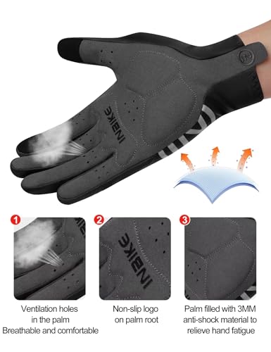INBIKE Breathable Bike Gloves for Men Women, Full Finger Pad Cycling Gloves, Touchscreen Reflective Mountain Biking Bicycle - color: Black, size: Small (Hand Circumference 7-7.25inch)
