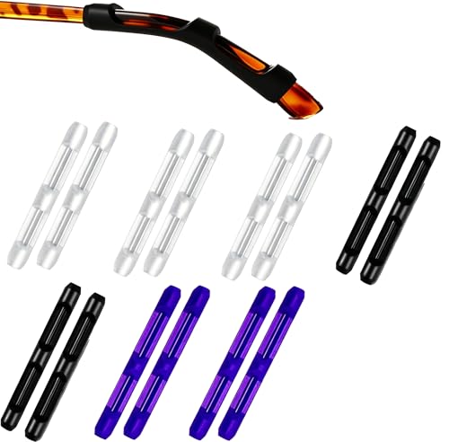 MOLDERP Eyeglass Ear Cushions - Soft Silicone Glasses Ear Grip Temple Tips Eyeglass Pads ，7 Pairs (Black，clear，blue, all) - color: Black，clear，blue