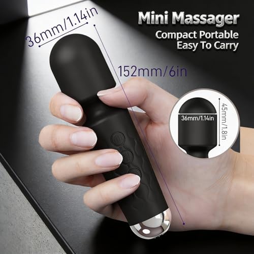 Massage Stick Portable Handheld Mini Relaxation Massage Wand,Waterproof Rechargeable,Back Neck Legs Muscles Relaxation,Home Travel,Strong Powerful Compact (Black)