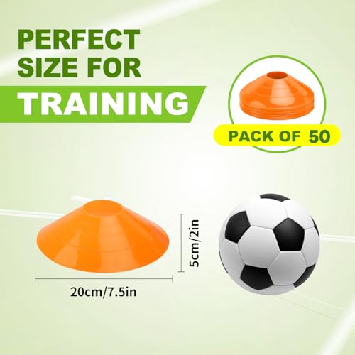 Ashsajkd(Set of 25/50/100 - Agility Soccer Cones with Carry Bag and for ， Football Cones for TrainingFootball, Basketball, Coaching, Agility Cones for Indoor and Outdoor Games - color: A-50 Pack Orange