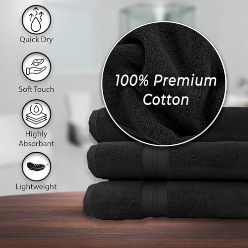 KAHAF COLLECTION 100% Cotton Bath Towels, 24x48 Pack of 6 Towels, Quick Dry, Highly Absorbent, Soft Feel Towel, Gym, Spa, Bathroom, Shower, Pool, Luxury Soft Towels (Black, 24x48-6 Pack) - color: Black, size: 24x48 - 6 Pack