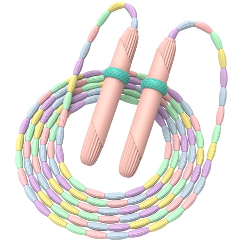 Beaded Jump Rope 1 Pack/2 Pack, ACEONE Segmented Skipping Rope for Kids Adults, Adjustable Tangle-Free Toddler Jumping Rope for Fitness Exercise Training - color: Green+Pink