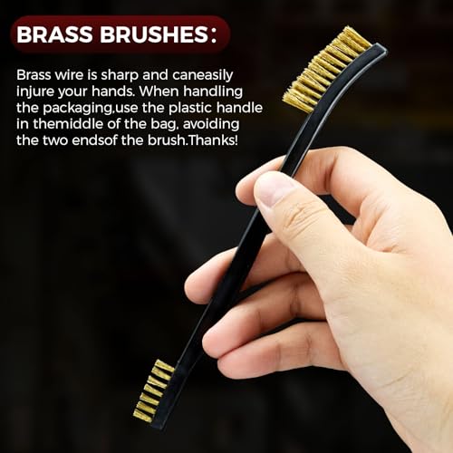 PINGMIC Gun Cleaning Brushes Set - 12 Pack Double-Ended Brass Brushes with Plastic Handles, All-Purpose Gun Cleaning Supplies Kit (Brass) - color: Brass