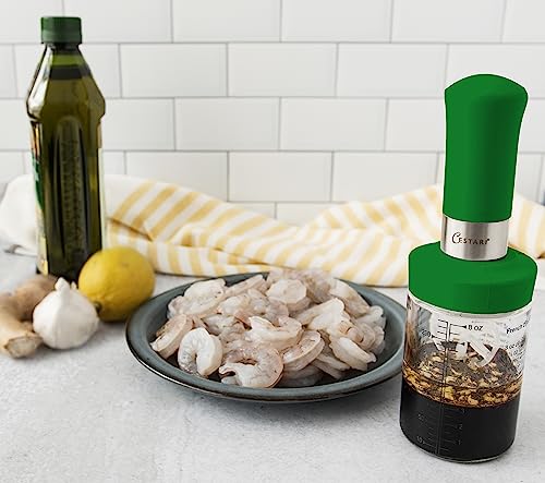 Cestari KItchen Glass Salad Dressing Shaker Bottle with Mixer Insert, 10 oz, Green – Leak-Proof Dispenser with Measurements and Recipes - color: Green