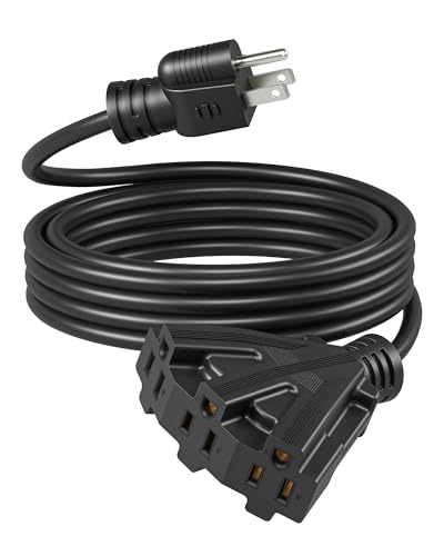 DEWENWILS 15FT Outdoor Extension Cord, Tri-Tap Extension Cord Splitter, 3 Outlet 16/3 SJTW Power Cable for Landscape Lighting String Lights, 13A/125V/1625W, ETL Listed, Black, 1 Pack - color: Black, size: 15 Feet, style: 1 Pack