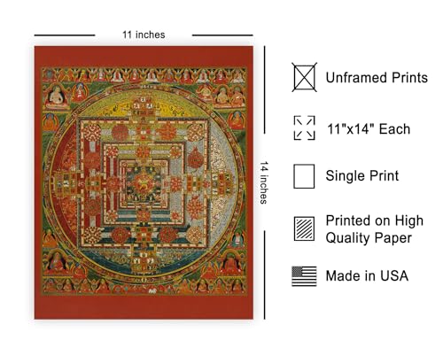 Poster Master Vintage Kalachakra Mandala Poster - Retro Wheel of Time Print - Buddhism Art - Tibetan Art - Gift for Men, Women - Decor for Spa, Yoga Studio, Meditation Room - 11x14 UNFRAMED Wall Art - color: Style-05, size: 11"L x 14"W