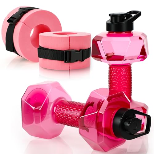 4 Pcs Water Aquatic Exercise Set 2 Ankle Wrist Swimming Weights 2 Water Aquatic Exercise Dumbbells PE Materials Dumbbell Aerobics with Non Slip Handle for Swim Pool Fitness Equipment
