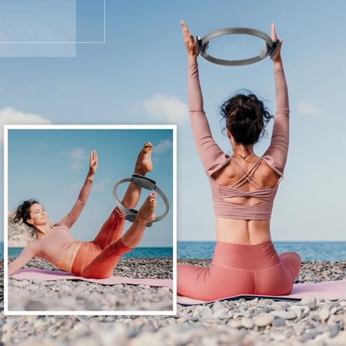 Syhood Pilates Ring 11. 81 Inch Pilates Circle Yoga Ring Magic Lightweight Flexible Workout Equipment for Fitness Physical Therapy Resistance Exercise Arms Legs - color: Grey,Black
