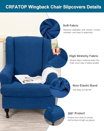 CRFATOP 2 Piece Stretch Wingback Chair Cover Jacquard Wing Chair Slipcovers Spandex Fabric Wingback Armchair Covers with Elastic Bottom for Living Room Bedroom Wingback Chair,C25 - color: Color C25