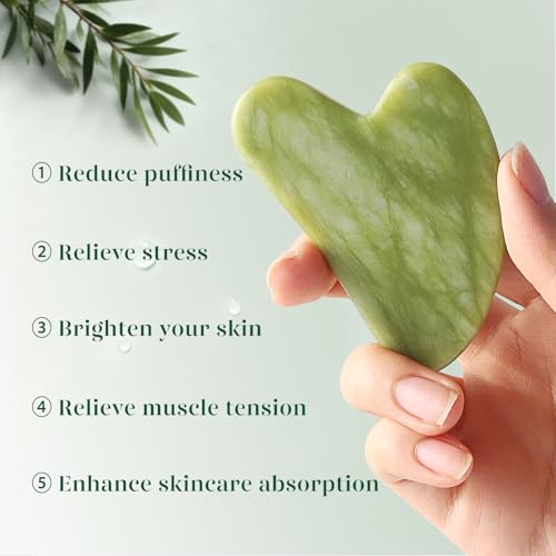 BAIMEI IcyMe Gua Sha and Jade Roller for Face, Natural Jade Face Roller with Ridge Design for Reducing Puffiness & Skin Firming,Facial Sculpting Tool, Self Care Gift for Women Men - color: Green