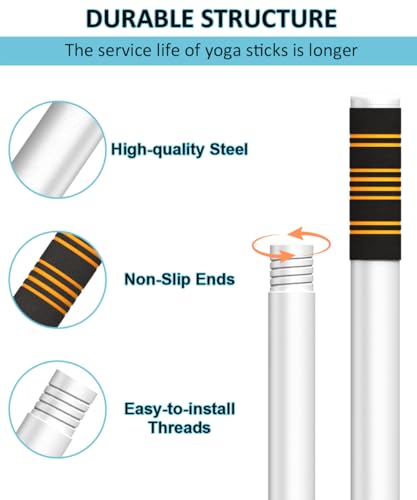 Queension 5ft Adjustable Yoga Stick Made of Sturdy Alloy Steel, Stretching & Mobility Stick with Non-Slip Foam-Sleeveds, Exercise Fitness Pole for Balance & Pilates - color: White