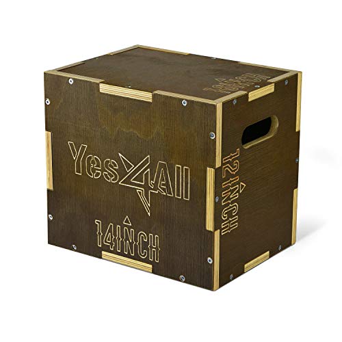 Yes4All Plyo Box, 3-in-1 Wooden Box Jump for Home Gym, Lunges, Squats, Dips - color: C. Wood - Moss Brown, style: 16" x 14" x 12"