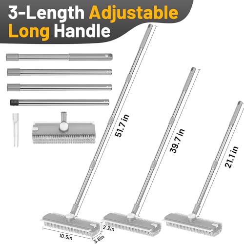 3 in 1 Floor Scrub Brush with Long Handle & Squeegee | Heavy-Duty, Adjustable, 360° Rotating Head for Cleaning Tile Bathroom Deck Kitchen Patio, Gray - color: Gray
