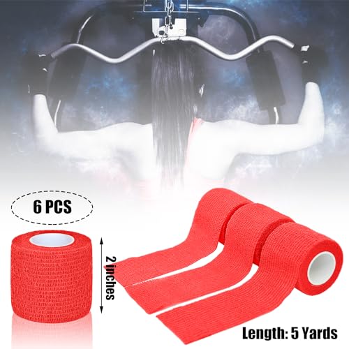 6 Pack 2 Inches Self Adhesive Bandage Wrap | Breathable Cohesive Bandage Elastic Tape for Pets, Athletic, Sports, Wrist, Knee, Ankle(5 Yards Per Roll, Red) - color: Red, size: 2 Inch