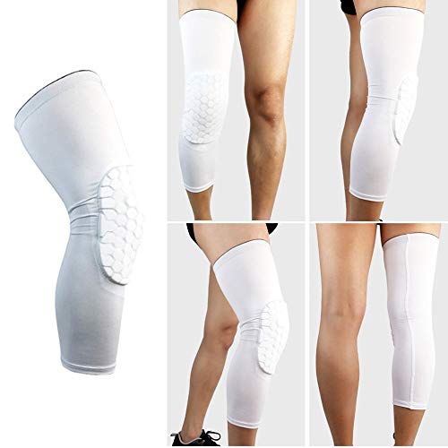 PISIQI Knee Pads Compression Pads Long Leg Sleeve Collision Avoidance Brace Protection Knee Sleeve for Basketball Football Volleyball Cycling (1 Pair) - color: White, size: Large